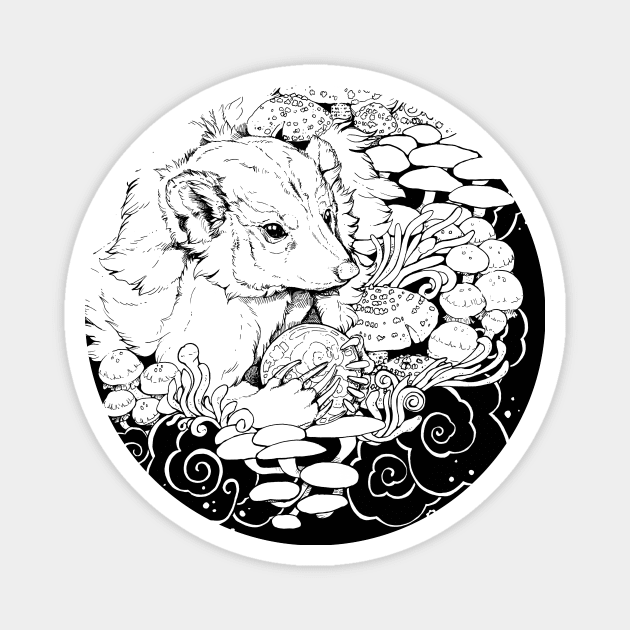 Mushroom Witch - Black and White Magnet by Plaguedog